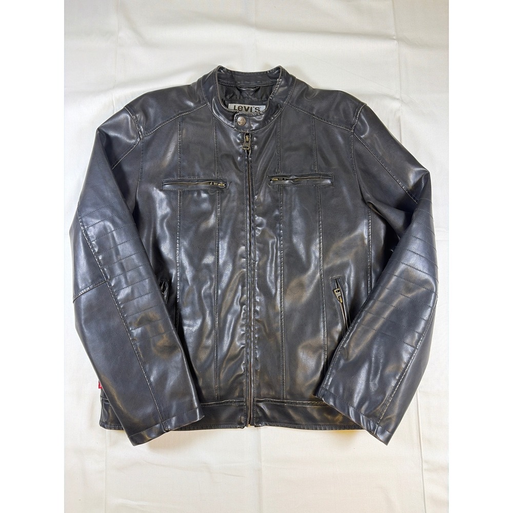 Levis Mens Faux Leather Racer Jacket Dark Brown Moto Zip LM1KU101 Size M